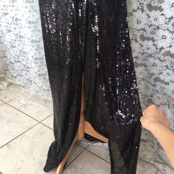 LINE & DOT MAXI MERMAID SKIRT BLACK SEQUIN SLIT - Picture 5 of 6